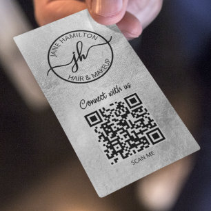 QR Code Business Logo Silver Business Card