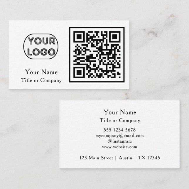 QR Code Business Logo Simple Professional Card (Front/Back)