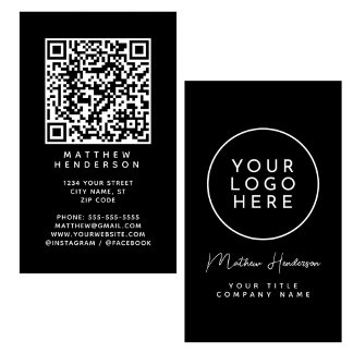 QR Code Business Logo Sleek Black Professional Business Card