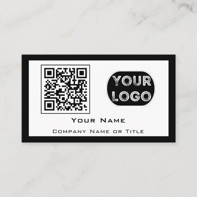 QR Code Business Logo White Black Minimalist Card (Front)