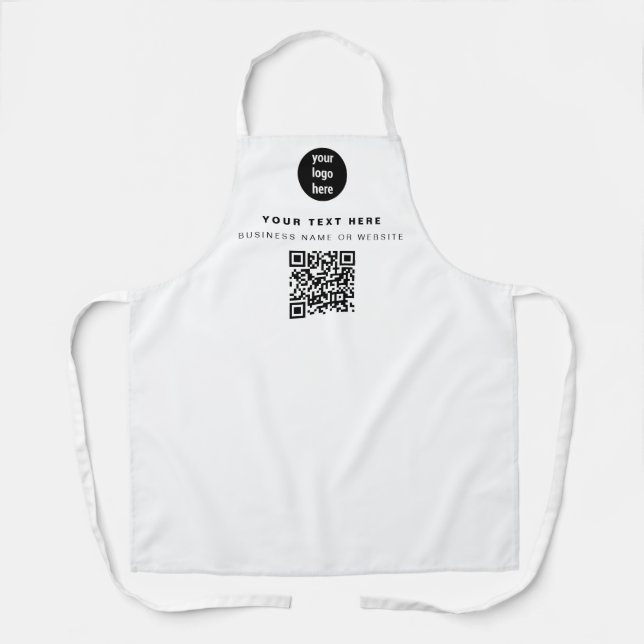 QR Code Business Logo White Minimalist Business  Apron (Front)