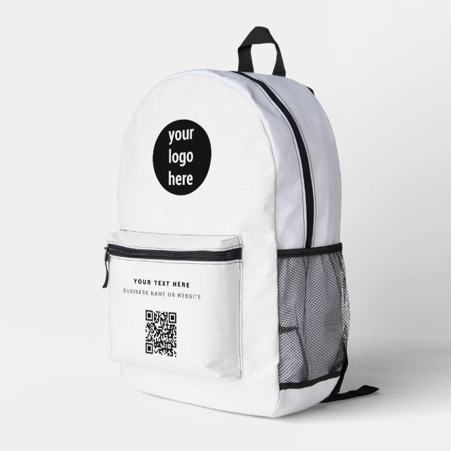 QR Code Business Logo White Minimalist Business  Printed Backpack (Back Corner Right)