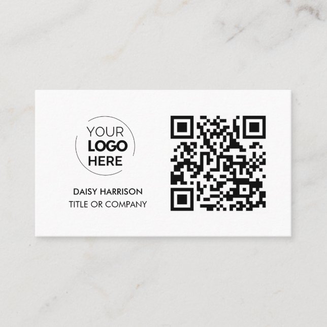 QR Code Business Logo | White Modern Professional Business Card (Front)