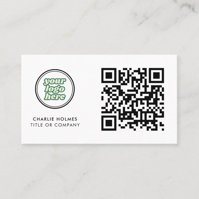 QR Code Business Logo | white Modern Professional  Card (Front)