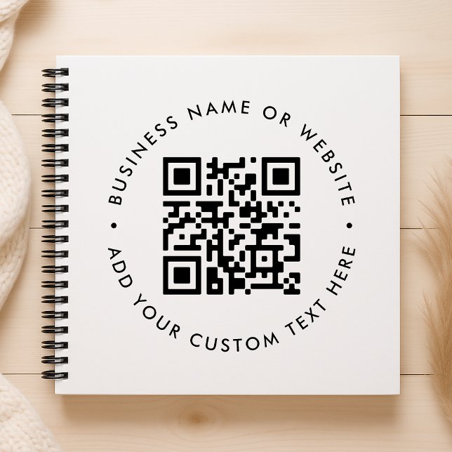 QR Code Business Modern Minimal Clean Simple White Notebook (Interactive editable QR code spiral notebooks to promote your business, products or services.)