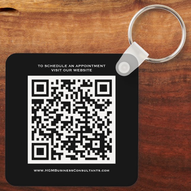 QR Code Business Monogram Logo Black Red White Key Ring (Back)