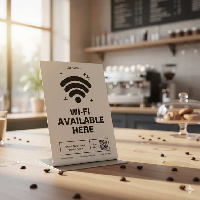 Qr Code Business Name Minimal wifi Details Pedestal Sign (Creator Uploaded)