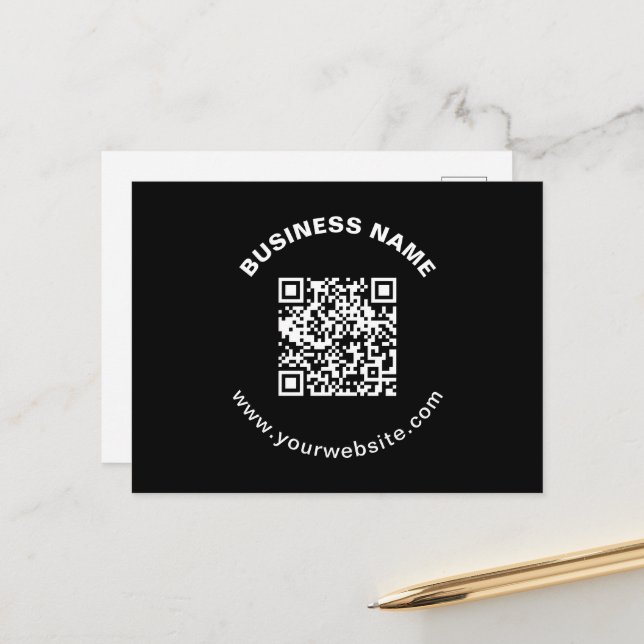 QR Code & Business Name w/Bold Circular Text Postcard (Front/Back In Situ)