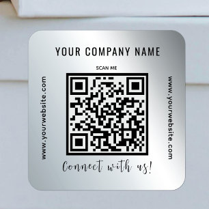 QR Code Business Promotional Modern Connect Silver Square Sticker