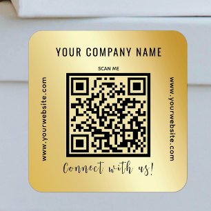 QR Code Business Promotional Modern Scannable Gold Square Sticker