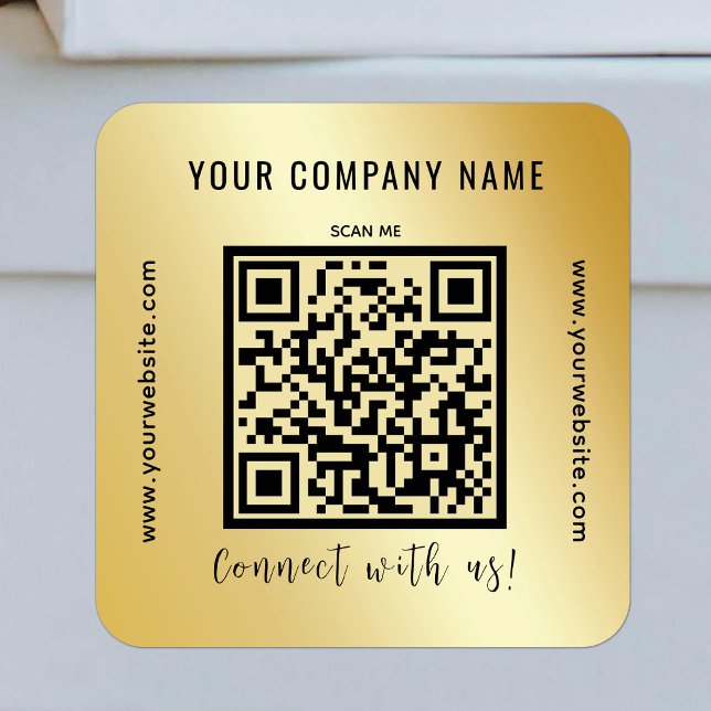 QR Code Business Promotional Modern Scannable Gold Square Sticker (Creator Uploaded)