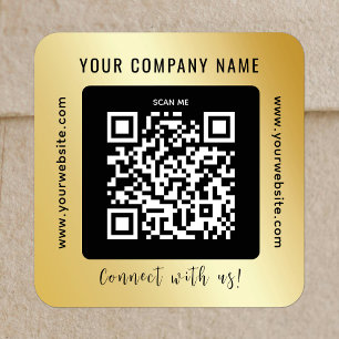 QR Code Business Promotional Scannable Gold Black Square Sticker