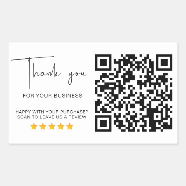 QR Code Business Review 5 Star Review Modern Rectangular Sticker (Front)