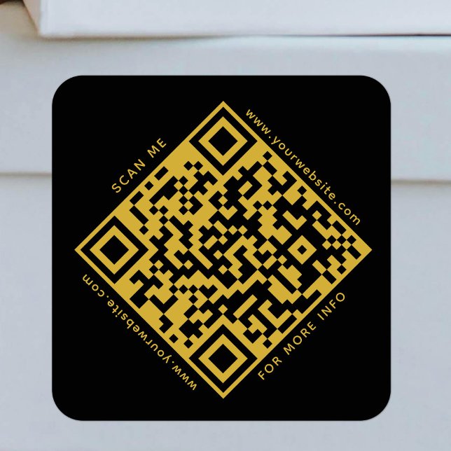 QR Code Business Scannable Modern Black Gold Square Sticker (Creator Uploaded)