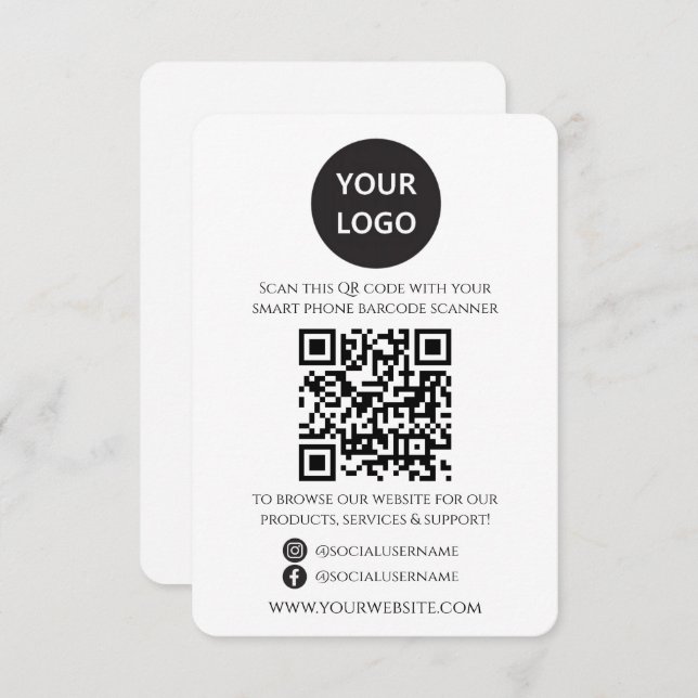 QR Code Business Website Scan Me Social Media Enclosure Card (Front/Back)