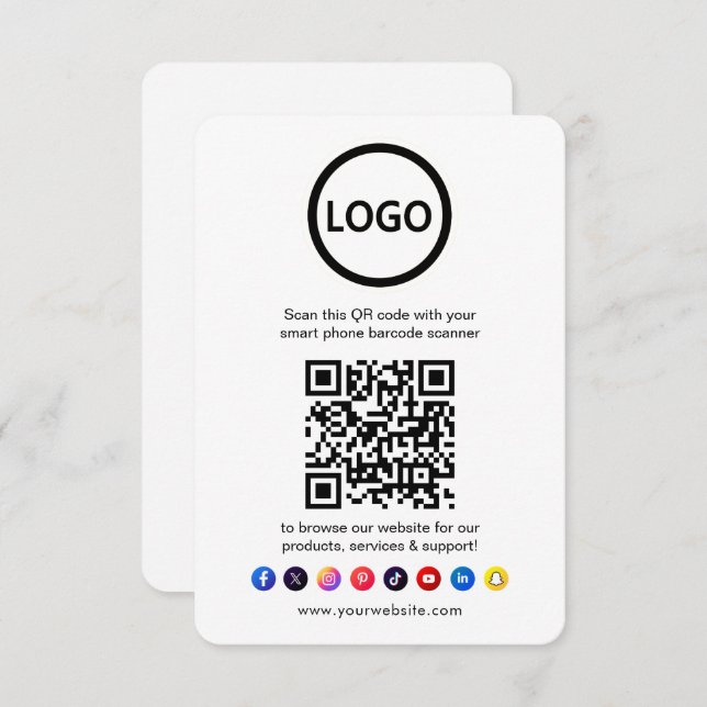 QR Code Business Website Scan Me Social Media Enclosure Card (Front/Back)