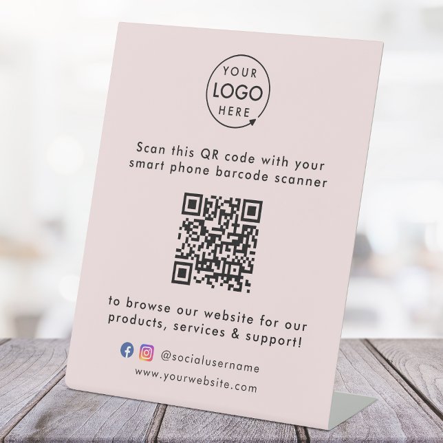 QR Code Business Website Scan Me Social Media Pink Pedestal Sign (This versatile sign can easily be updated with your company logo, QR code, social media & website!)