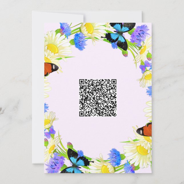 QR Code Butterfly Baby Shower Invitation Template (Back)