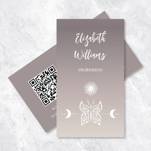 QR Code Butterfly Moon Taupe Beige Tan Gradient Business Card