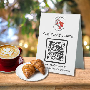 QR Code Cafe Menu Tent Sign Yin Yang Koi Fish