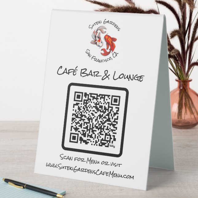 QR Code Cafe Menu Yin Yang Koi Fish Business Logo (In SItu (Table))