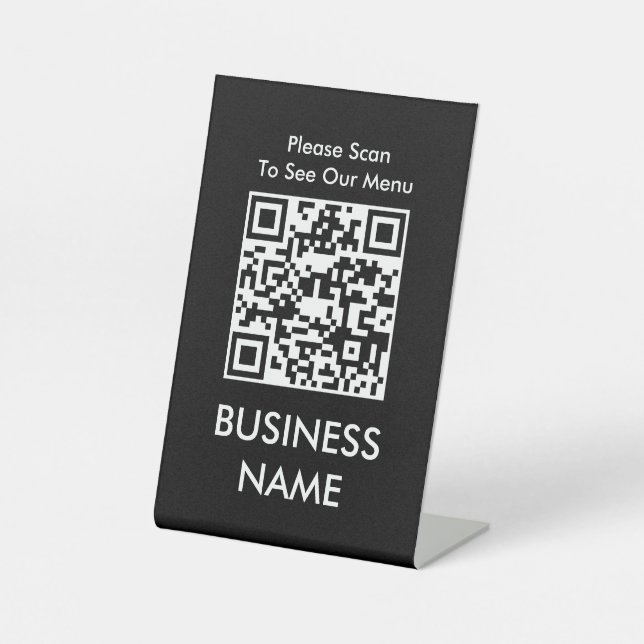 QR Code Cafe Modern Big Print Menu Black Pedestal Sign (Front)