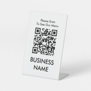 QR Code Cafe Modern Big Print Menu White Pedestal Sign