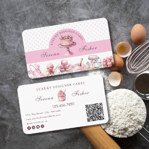QR Code Cake Baker Polka Dot Chic Pink Business Business Card