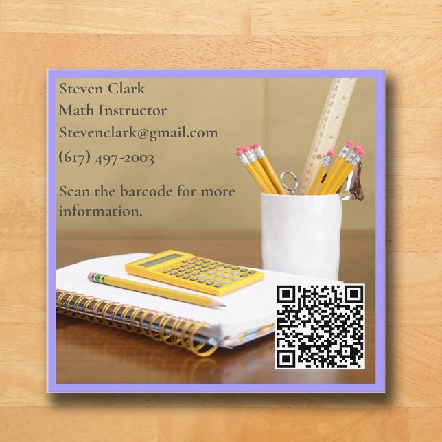 QR Code Calculator Purple Tutor Math Teacher  Square Business Card (Purple Math Teacher Business Card )