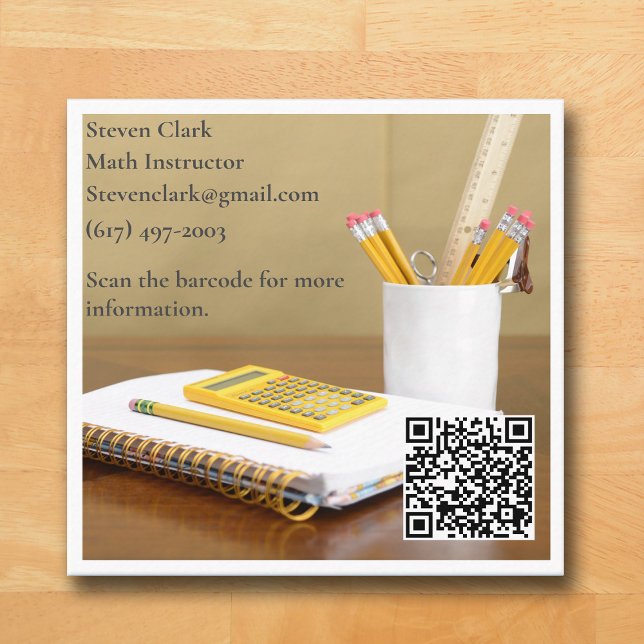 QR Code Calculator White Tutor Math Teacher  Square Business Card (White Business Card for Math Teacher )