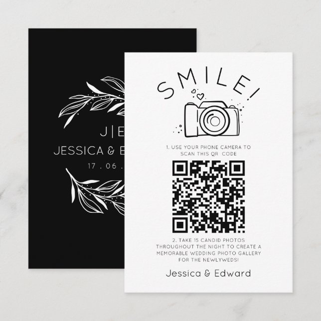 Qr Code Capture Wedding Photos Black Chic Modern (Front/Back)