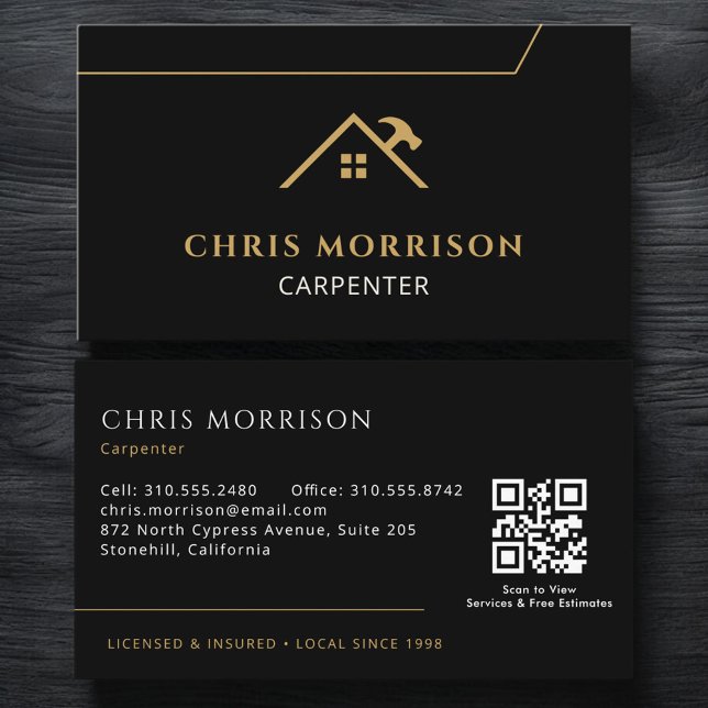 QR Code Carpenter Carpentry Contractor  Business Card (Creator Uploaded)