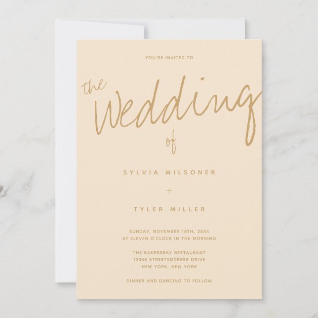 QR Code Casual Champagne Typography Wedding Invitation (Front)