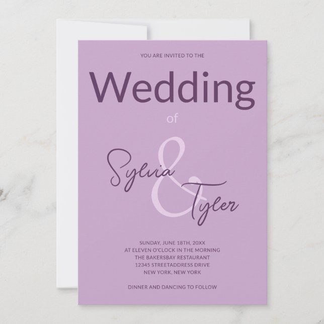 QR Code Casual Typography Purple Wedding Invitation (Front)