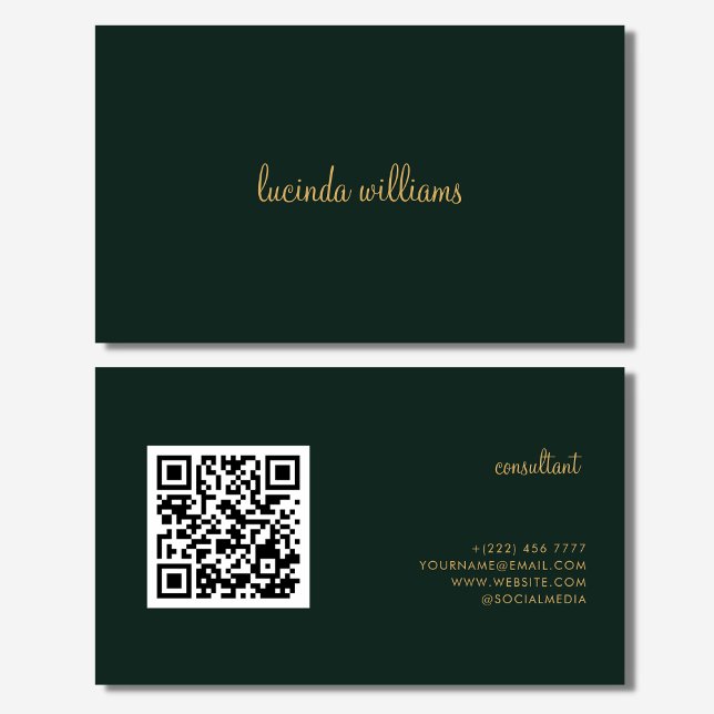QR Code Charcoal Chic Gold Script Monogram Business Card (Creator Uploaded)