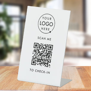 QR Code Check-In Business Logo Contactless Pedestal Sign