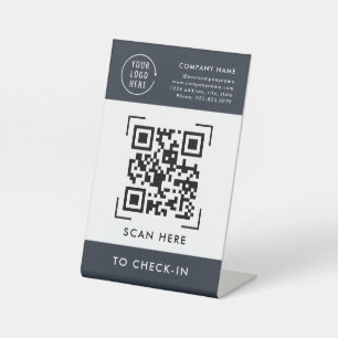 QR Code Check-In   Business Logo Contactless Pedestal Sign