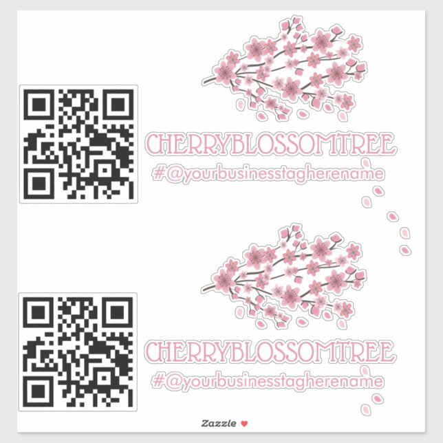 QR Code Cherry Blossom Business Name Car Decal  (Sheet)