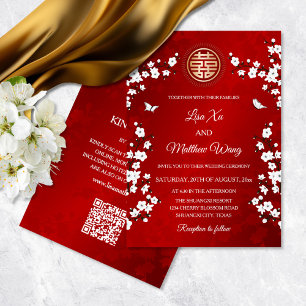 QR Code   Cherry Blossom Chinese Wedding Invitation
