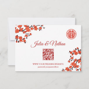 QR Code   Cherry Blossom Red RSVP Chinese Wedding Card