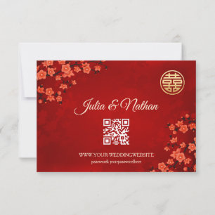 QR Code   Cherry Blossom Red RSVP Chinese Wedding Card