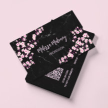 QR Code | Cherry Blossoms Pink Black Marble