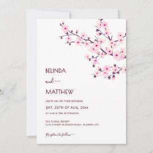 QR Code   Cherry Blossoms  Pink White Wedding Invitation