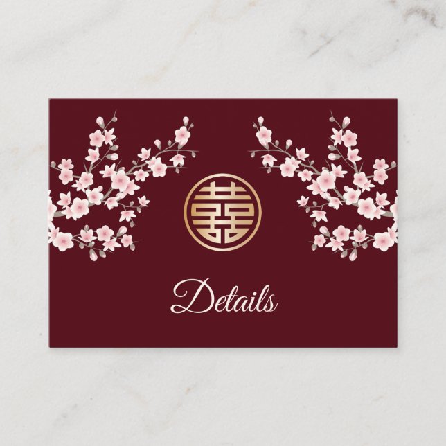 QR Code |  Chinese Wedding Dusty Pink Details Enclosure Card (Front)
