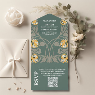 QR Code Classic Art Nouveau Wedding All In One Invitation