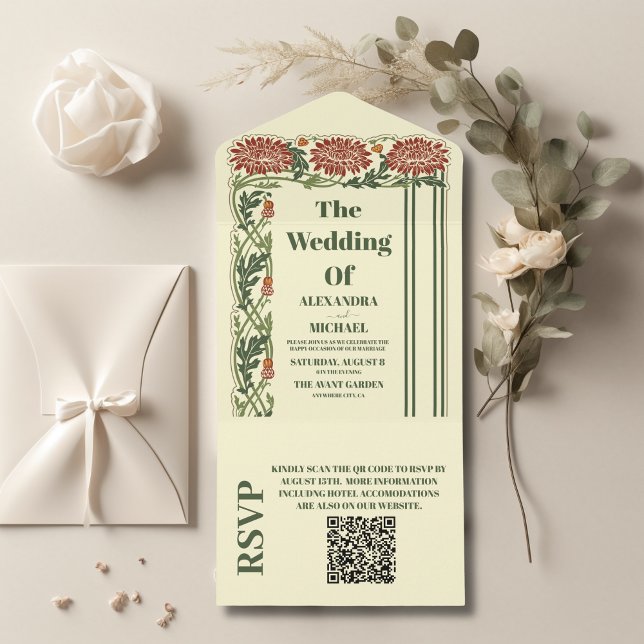 QR Code Classic  Art Nouveau Wedding All In One Invitation (Creator Uploaded)