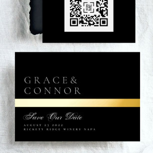 QR Code Classic Black Stripe Photo Save The Date