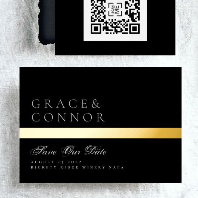 QR Code Classic Black Stripe Photo Save The Date (Creator Uploaded)