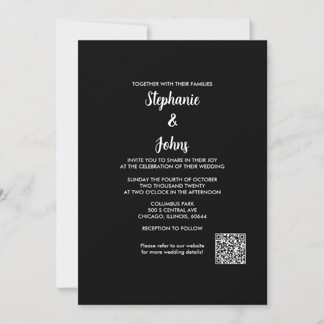QR Code Classic Black White Script 2024 Wedding Invitation (Front)