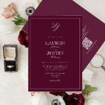QR Code Classic Burgundy Script Monogram Wedding  Invitation<br><div class="desc">A classic, elegant burgundy and white monogram wedding invitation, featuring script calligraphy. Perfect for the modern bride having a formal affair. Save the cost on enclosure stationary with our QR Code included on the back of the invitation for RSVP and Wedding details. Contact designer for matching products. View Suite Here:...</div>